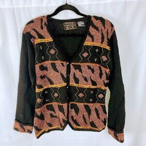 N8tive Nits 90's Y2k Zebra Pint Gold‎ Black Sweater Women's Medium.